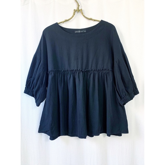 Black cotton babydoll ruffle top